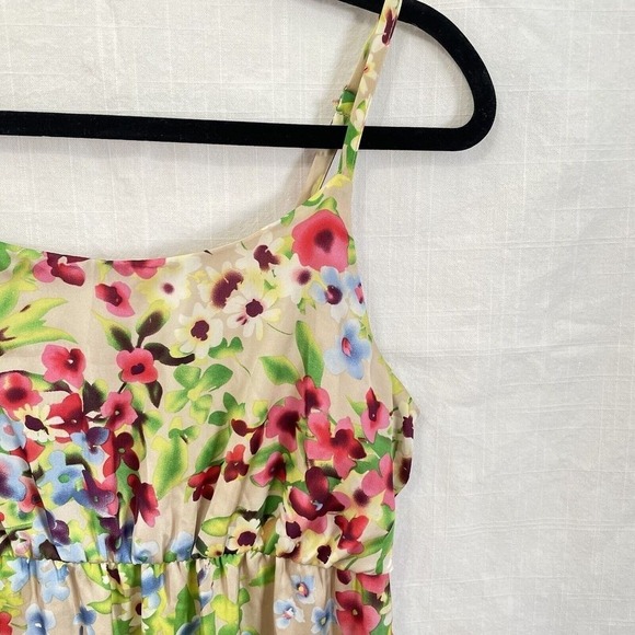 Old Navy Medium Women Floral Print Maxi Dress Sleeveless Tiered Ruffle Hem Beige - Picture 3 of 9